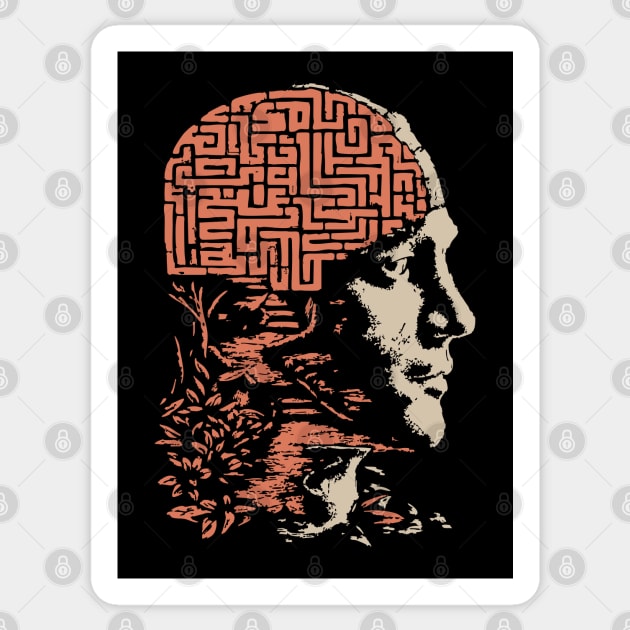Labyrinth of the Mind - Retro Philosophical Psychology Art Sticker by TuncGK